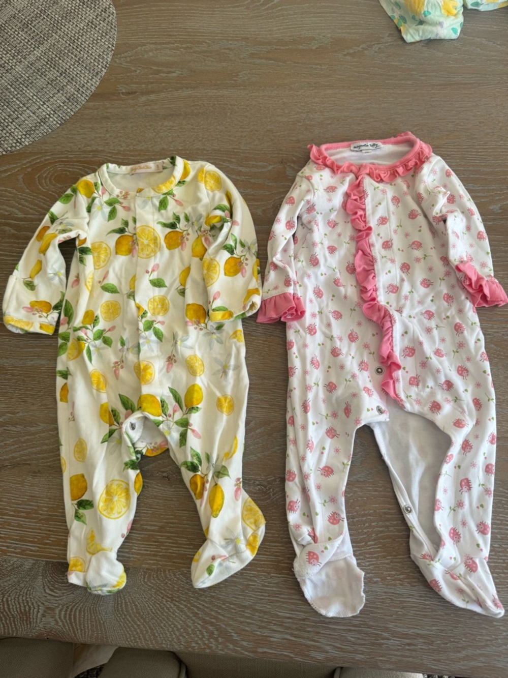 Bundle Footed outfits - Lemon Print and Pink Floral,  3 mo, 3-6 mo